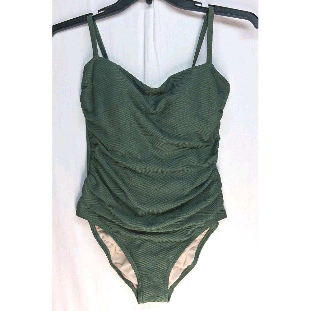Kona Sol Olive Green Textured One-Piece Swimsuit